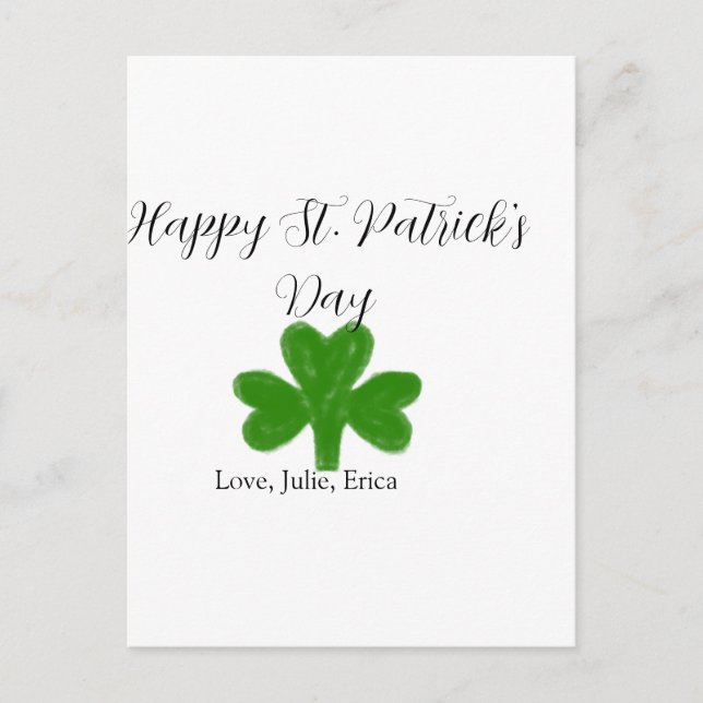 Postal Happy St. Patrick's day green shamrock name  (Anverso)