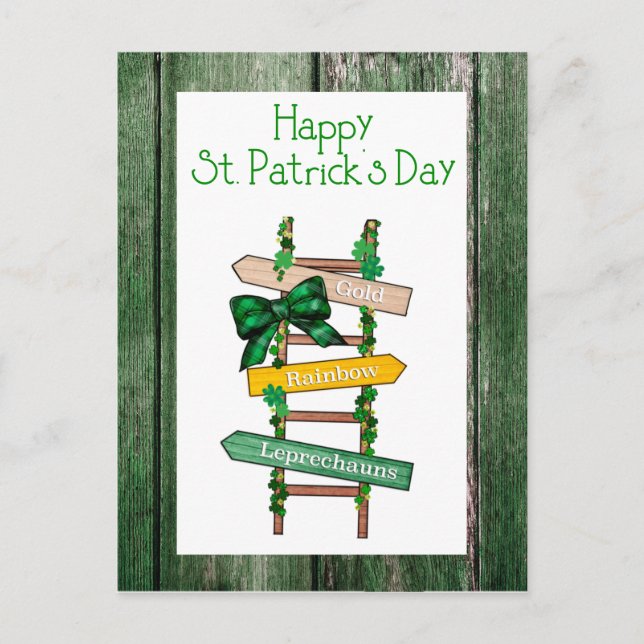 Postal Happy St. Patrick's Day Green WoodPostcard (Anverso)