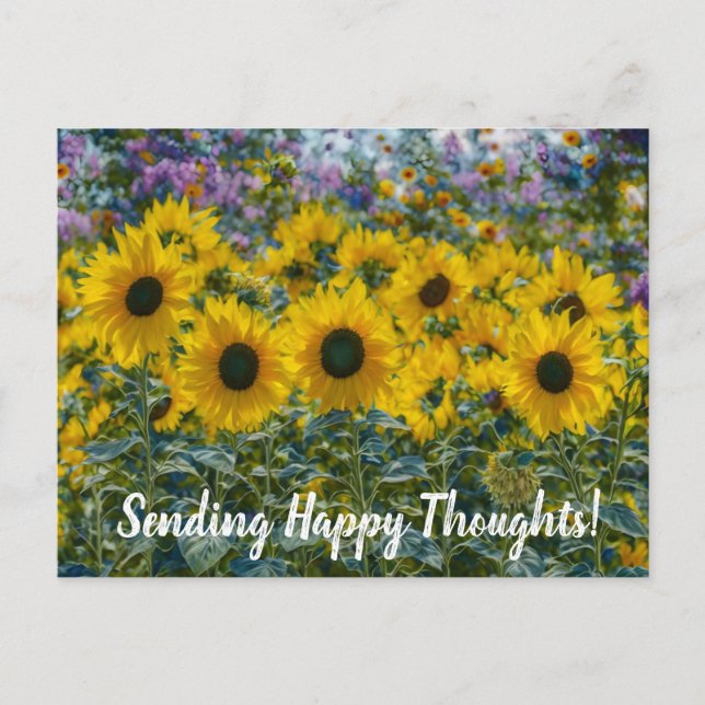 Postal Happy Sunflowers Happy Thoughts Postcard (Anverso)