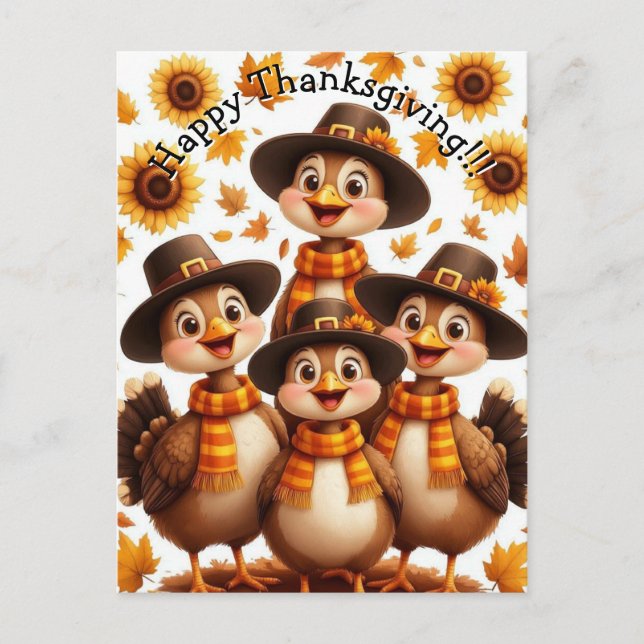 Postal Happy Thanksgiving Turkey Family Card (Anverso)
