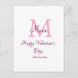 Postal Happy valentine's day monogram pink name love girl