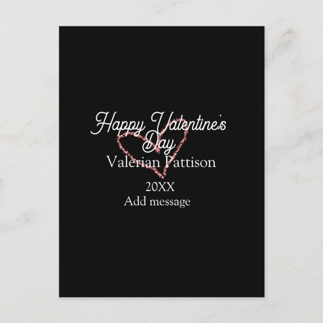 Postal Happy Valentine's day red glitter heart black name (Anverso)