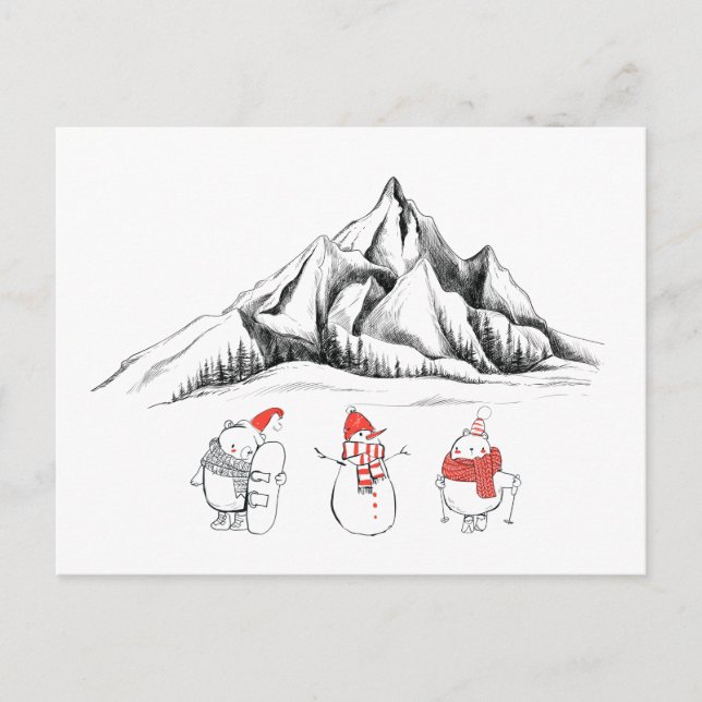 Postal Happy Winter Sport Snowman Ski Snowman (Anverso)