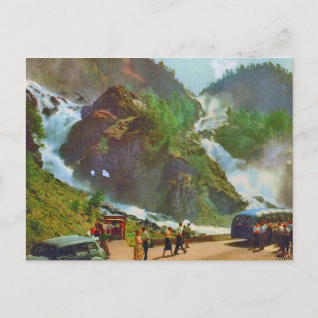 Postal Hardanger, cascada de Latefoss, Noruega, Vintage (Anverso)
