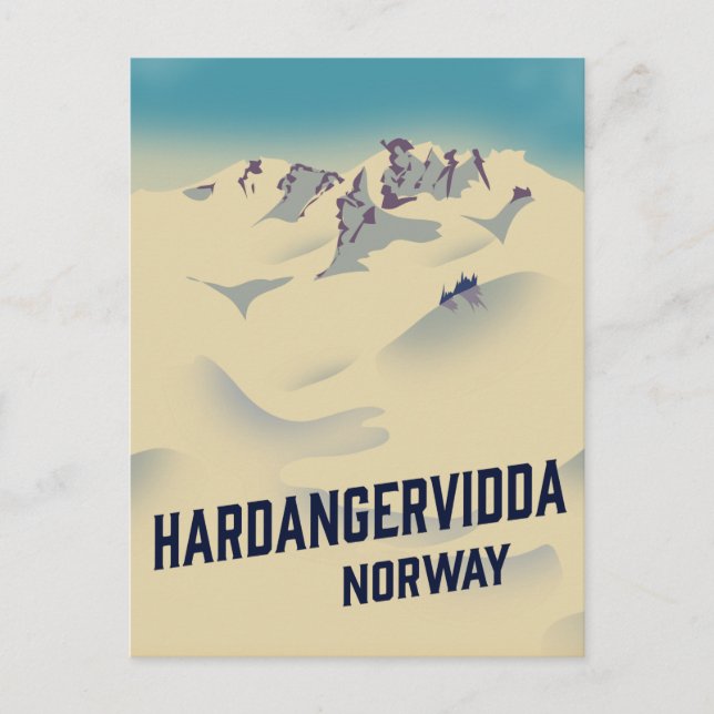 Postal Hardangervidda poster de vacaciones de Noruega. (Anverso)