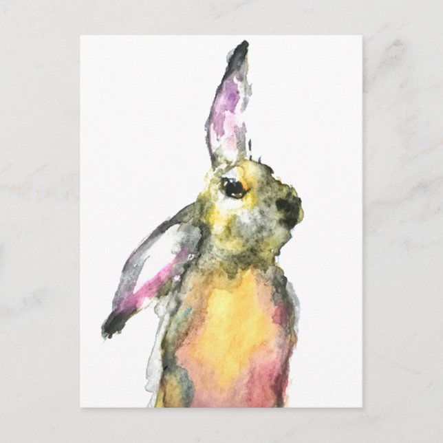 Postal Hare acuarela animal lindo conejo Colorful (Anverso)