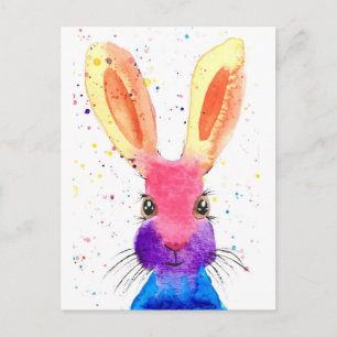 Postal Hare acuarela animal lindo conejo Colorful