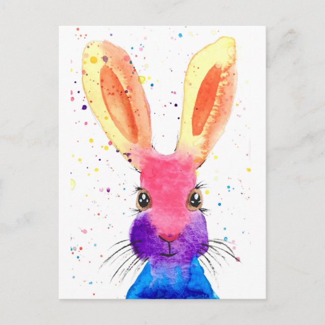 Postal Hare acuarela animal lindo conejo Colorful (Anverso)