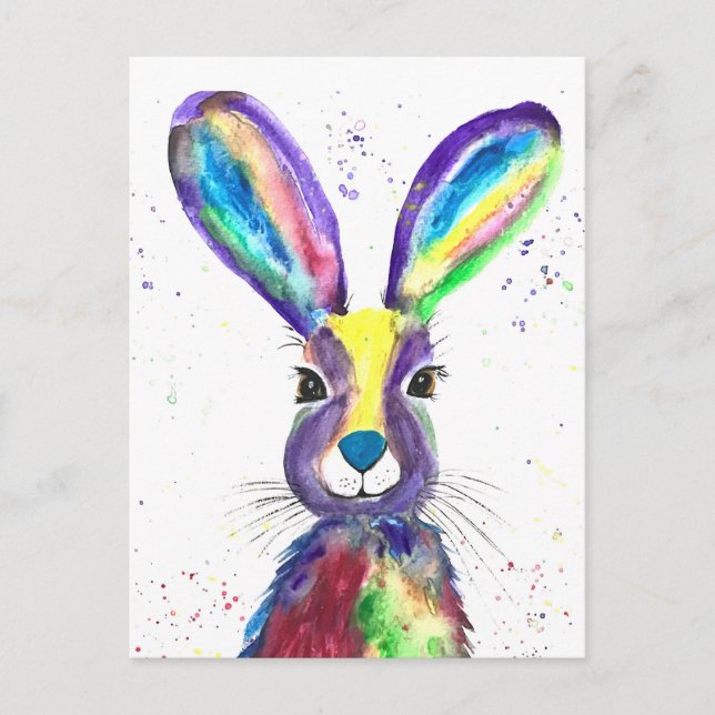 Postal Hare acuarela animal lindo conejo Colorful (Anverso)
