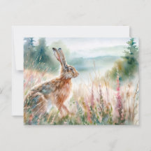 Hare in Meadow Watercolor Art