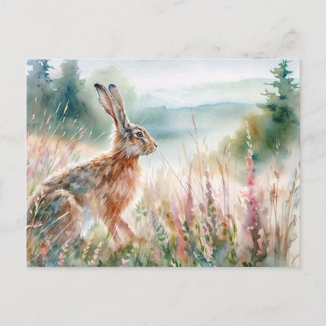 Postal Hare in Meadow Watercolor Art (Anverso)