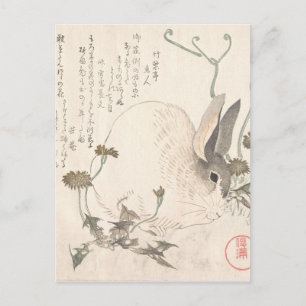 Postal Hare y Dandelion, Kubo Shunman, arte japonés