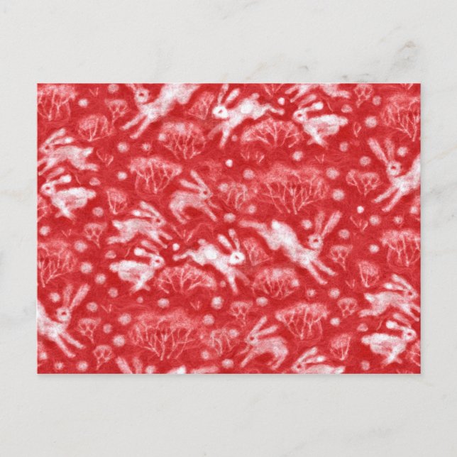 Postal Hares Campo de Nieve Conejos blancos Animales de I (Anverso)