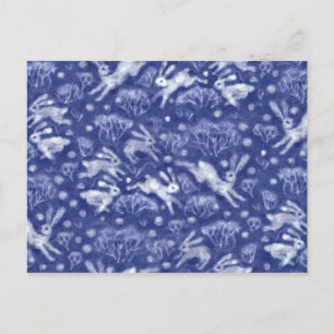 Postal Hares Campo de Nieve Conejos Blancos Azul Animal d
