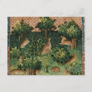 Postal Hares en una madera