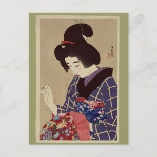 Postal "Hari shigoto" (costura) por Itō Shinsui
