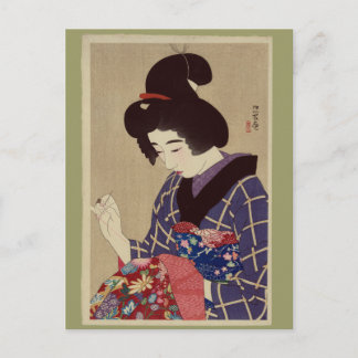 Postal "Hari shigoto" (costura) por Itō Shinsui