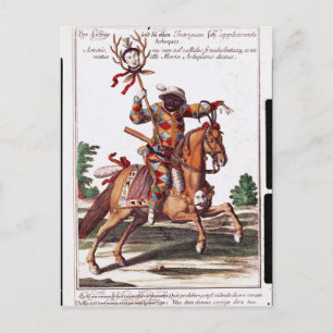 Postal Harlequin a caballo