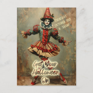 Postal Harlequin de Halloween en traje