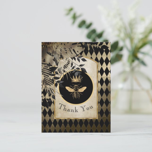 Postal Harlequin Queen Bee Gracias (Anverso de pie)