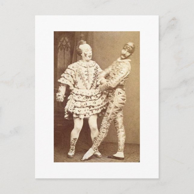 Postal Harlequin Vintage y Payaso (Anverso)
