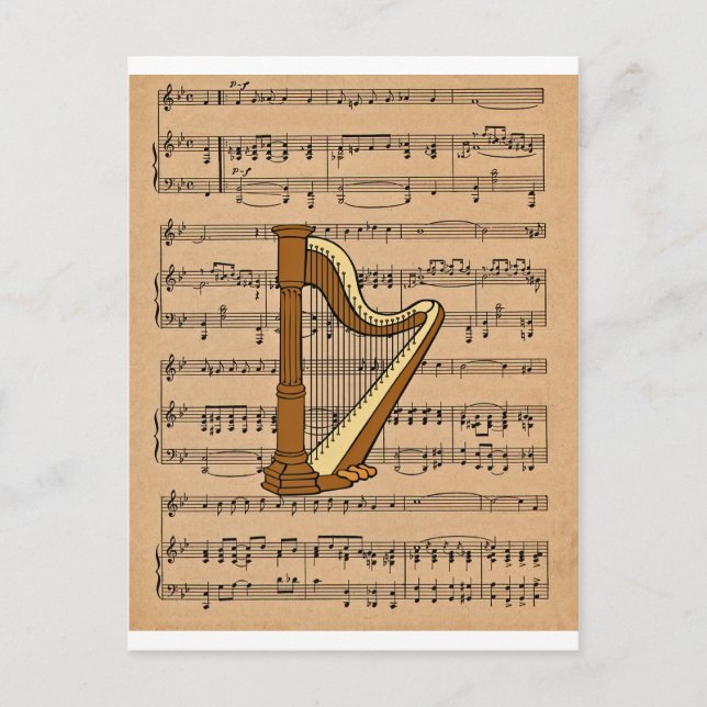 Postal Harp con fondo de música de hojas (Anverso)