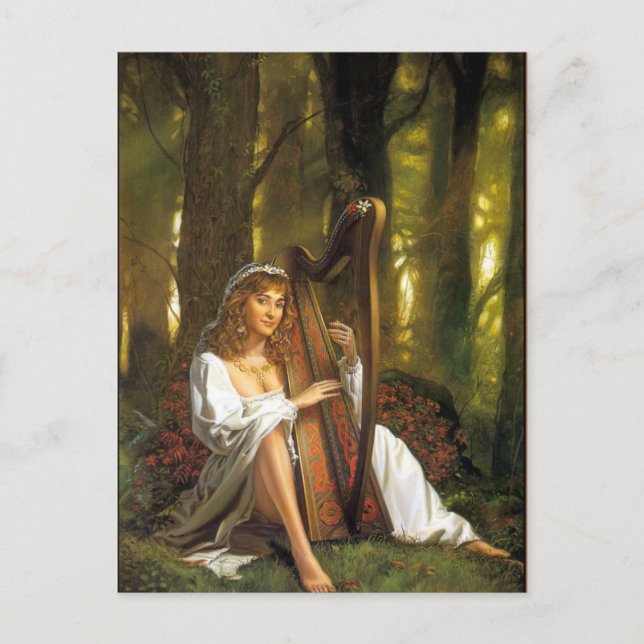 Postal Harp Lady Postcard | Encantando a una mujer con ar (Anverso)