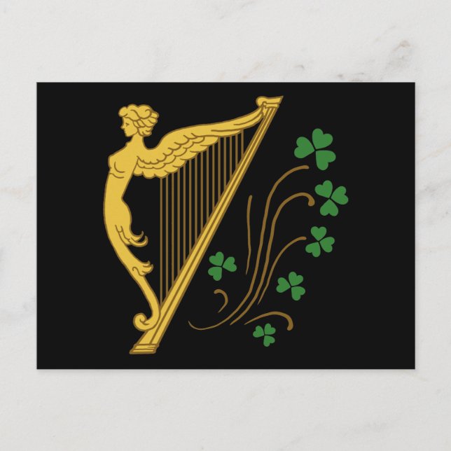 Postal Harpa de oro del Día de San Patricio y Shamrock (Anverso)