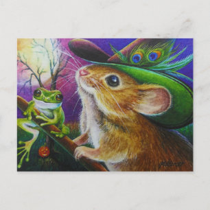 Postal Harriet Halloween Bruja Ratón Rana Watercolor Art