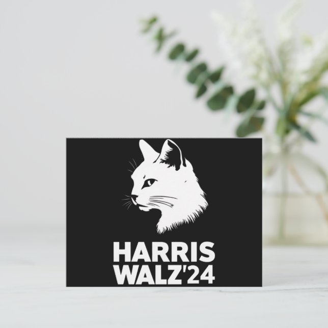 Postal Harris Waltz 2024 Gato gracioso Kamala Tim (Anverso de pie)
