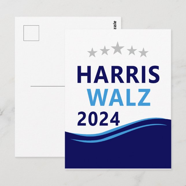 Postal Harris Walz 2024 para President Blue Wave (Anverso / Reverso)