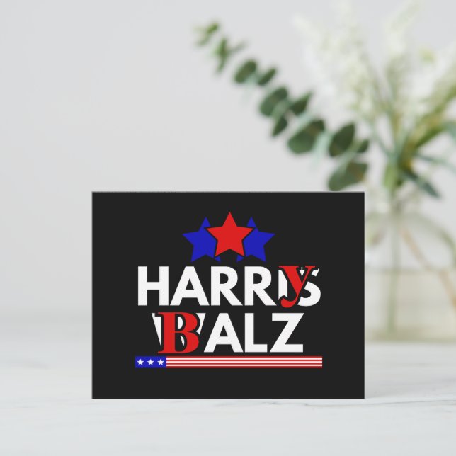 Postal Harris Walz 24 Harry Balz 2024 Meme Democratics (Anverso de pie)