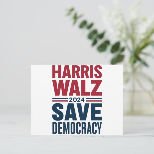 Postal Harris Walz Salva la Democracia (Anverso de pie)