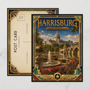 Postal Harrisburg Pennsylvania Arte Deco Vintage Dorado