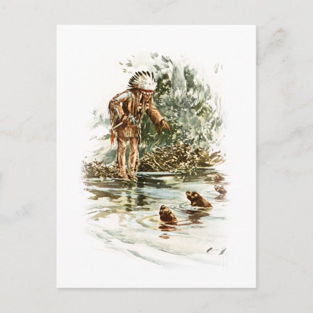 Postal Harrison Fisher canción de las nutrias indias roja (Anverso)