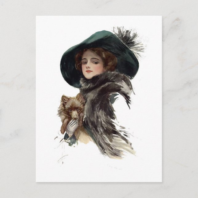 Postal Harrison Fisher Chica en un Gorra Verde azulado (Anverso)