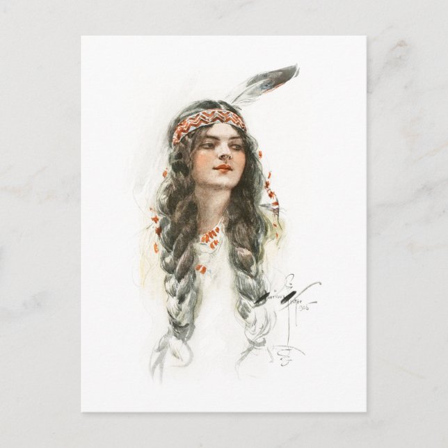 Postal Harrison Fisher Song de Hiawatha Minnehaha (Anverso)