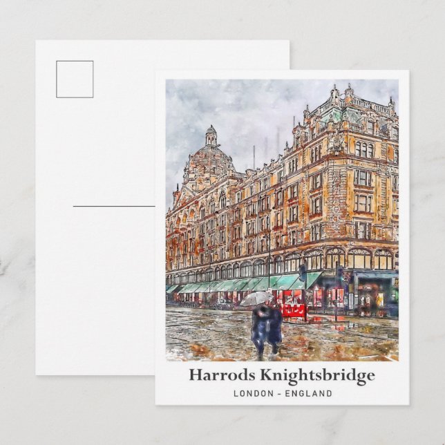 Postal Harrods Knightsbridge London Travel Watercolor (Anverso / Reverso)
