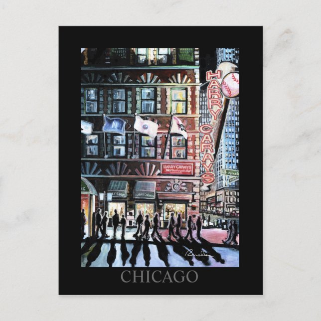 Postal Harry Caray Chicago Arte Randsom Arte (Anverso)