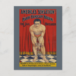 Postal Harry Handcuff Houdini, el inventor de la cárcel