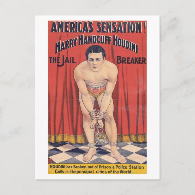 Postal Harry Handcuff Houdini, el quebrador de la cárcel  (Anverso)