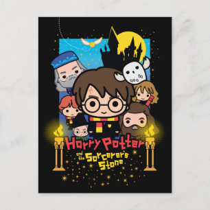 Postal Harry Potter de dibujos animados y la Piedra Filos
