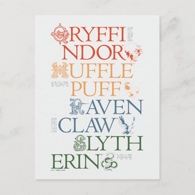 Postal HARRY POTTER™ | Delicados esbozos HOGWARTS™ Houses (Anverso)