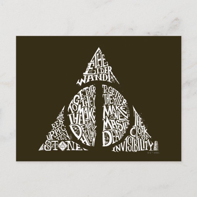 Postal Harry Potter Hechizo | Tipografía DE LAS RELIQUIAS (Anverso)