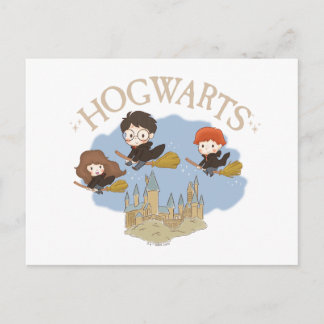 Postal HARRY POTTER™, Hermione y Ron vuelan sobre HOGWART