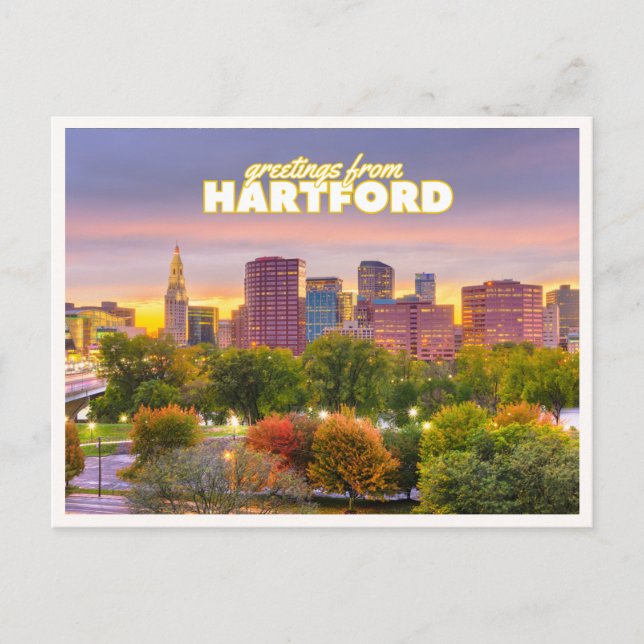 Postal Hartford Connecticut Skyline Fall Foliage Greeting (Anverso)