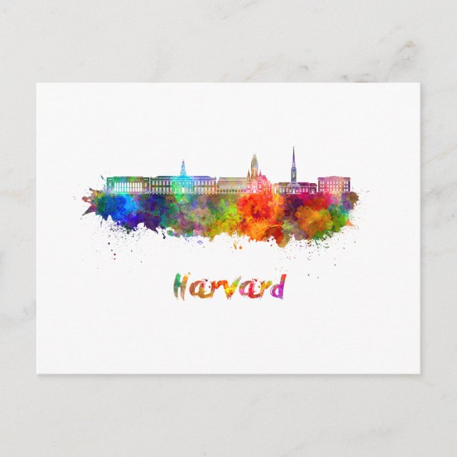 Postal Harvard skyline in watercolor (Anverso)