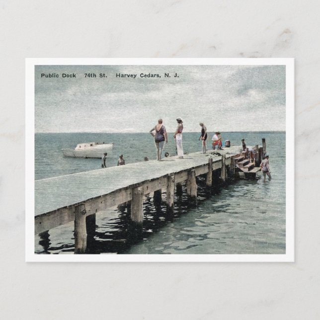 Postal Harvey Cedars NJ Boat Dock años 1930 (Anverso)