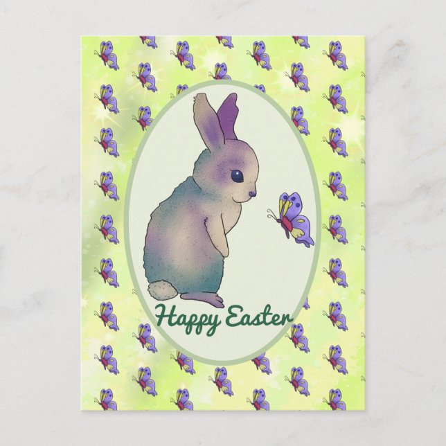 Postal Hase mit Schmetterling Postkarte (Anverso)