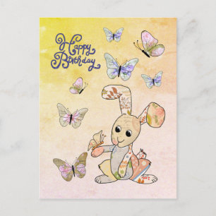 Postal Hase und Schmetterlinge